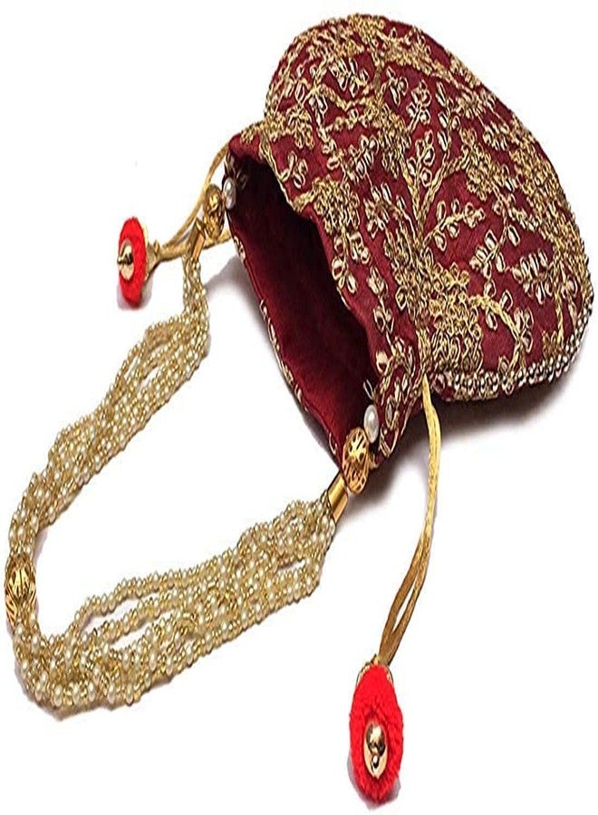 STLYZ Women's Potli Bag (Set Of 2) Rajasthani Style Silk Potli Handbag Wristlet Clutch Batwa Golden Work Embroidery Potli Wedding Gift For Ladies Ethnic Women Fashion Potli - Image 3